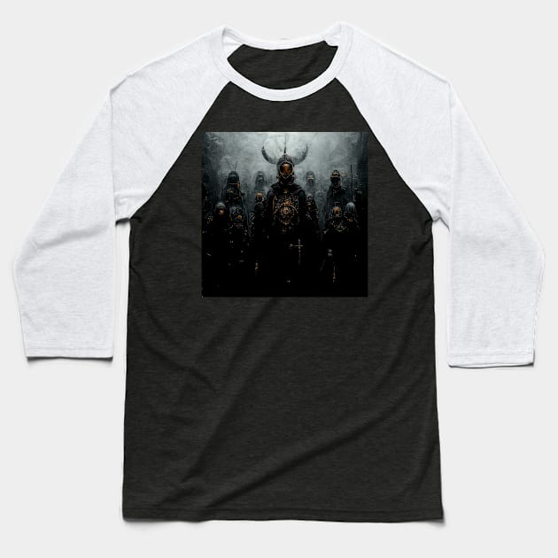 The Dark Army of the Vikings | Black and Gold Baseball T-Shirt by Classical